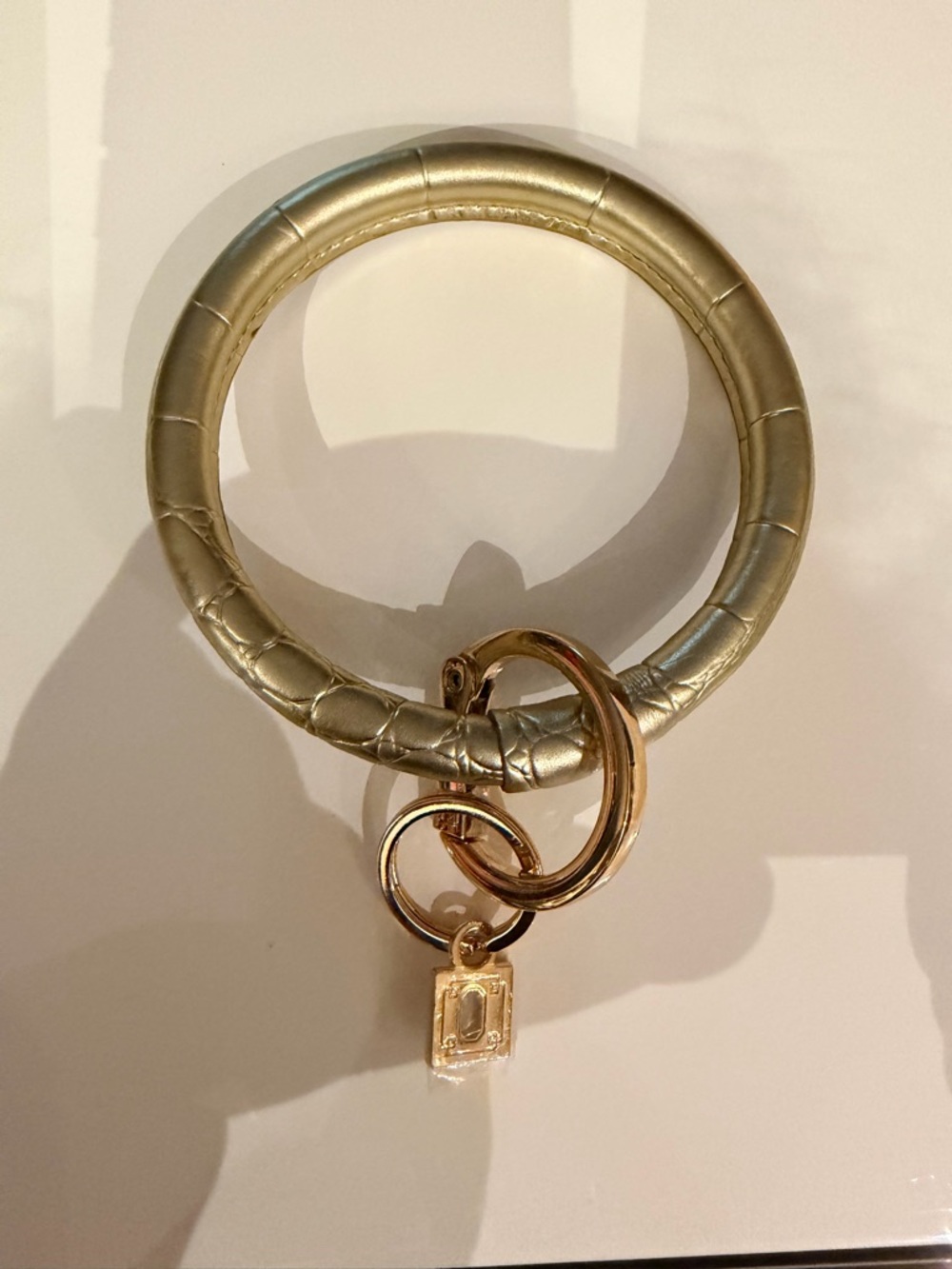 Gold Leather Wristlet Keyring with Gold Hardware